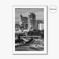 Raleigh Skyline Black and White Fine Art Photo Print, North Carolina Downtown Poster, USA