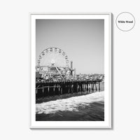 Santa Monica Black and White Fine Art Photo Print, Pier Ferris Wheel Poster