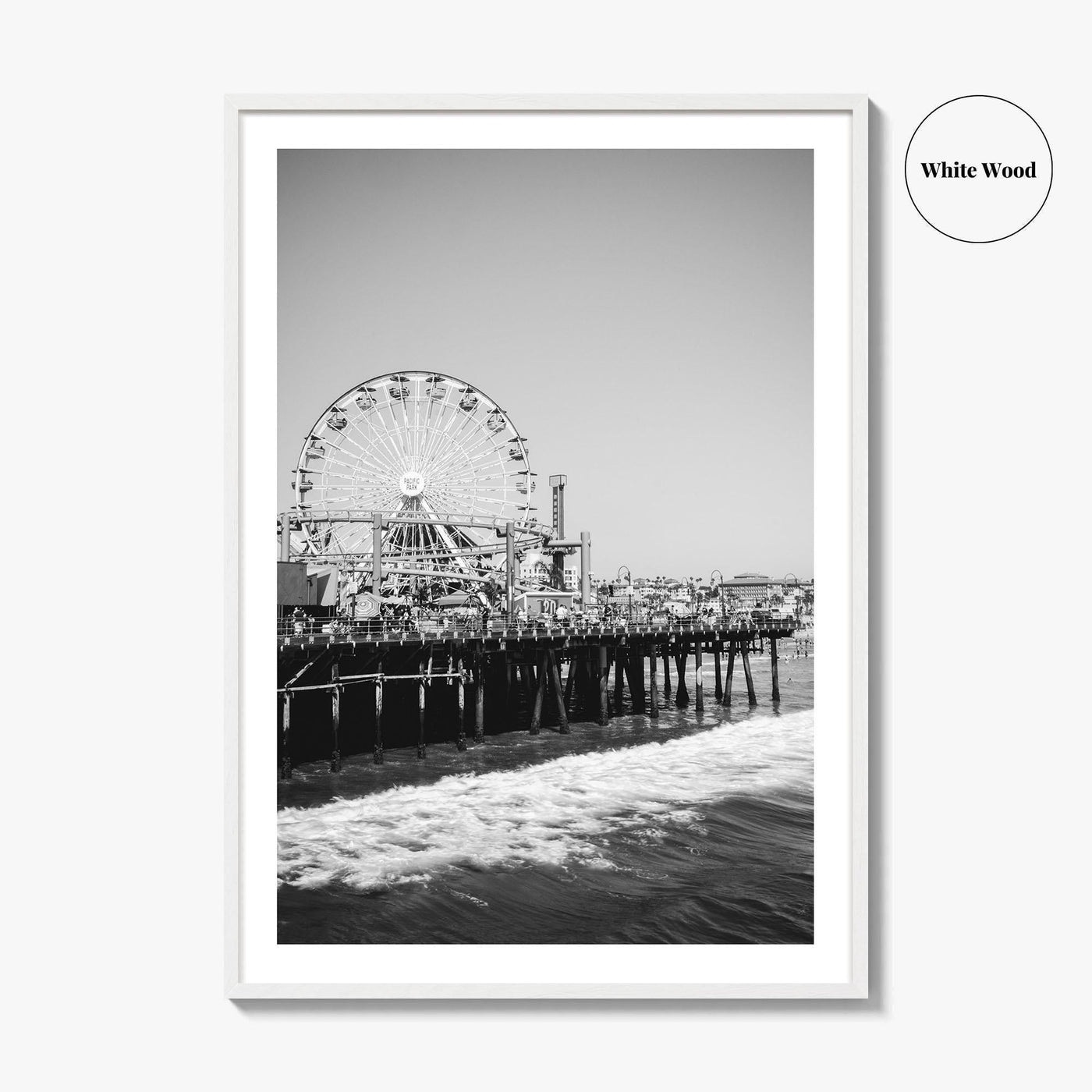 Santa Monica Black and White Fine Art Photo Print, Pier Ferris Wheel Poster