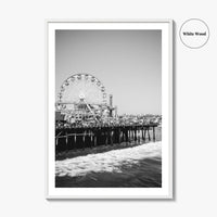 Santa Monica Black and White Fine Art Photo Print, Pier Ferris Wheel Poster