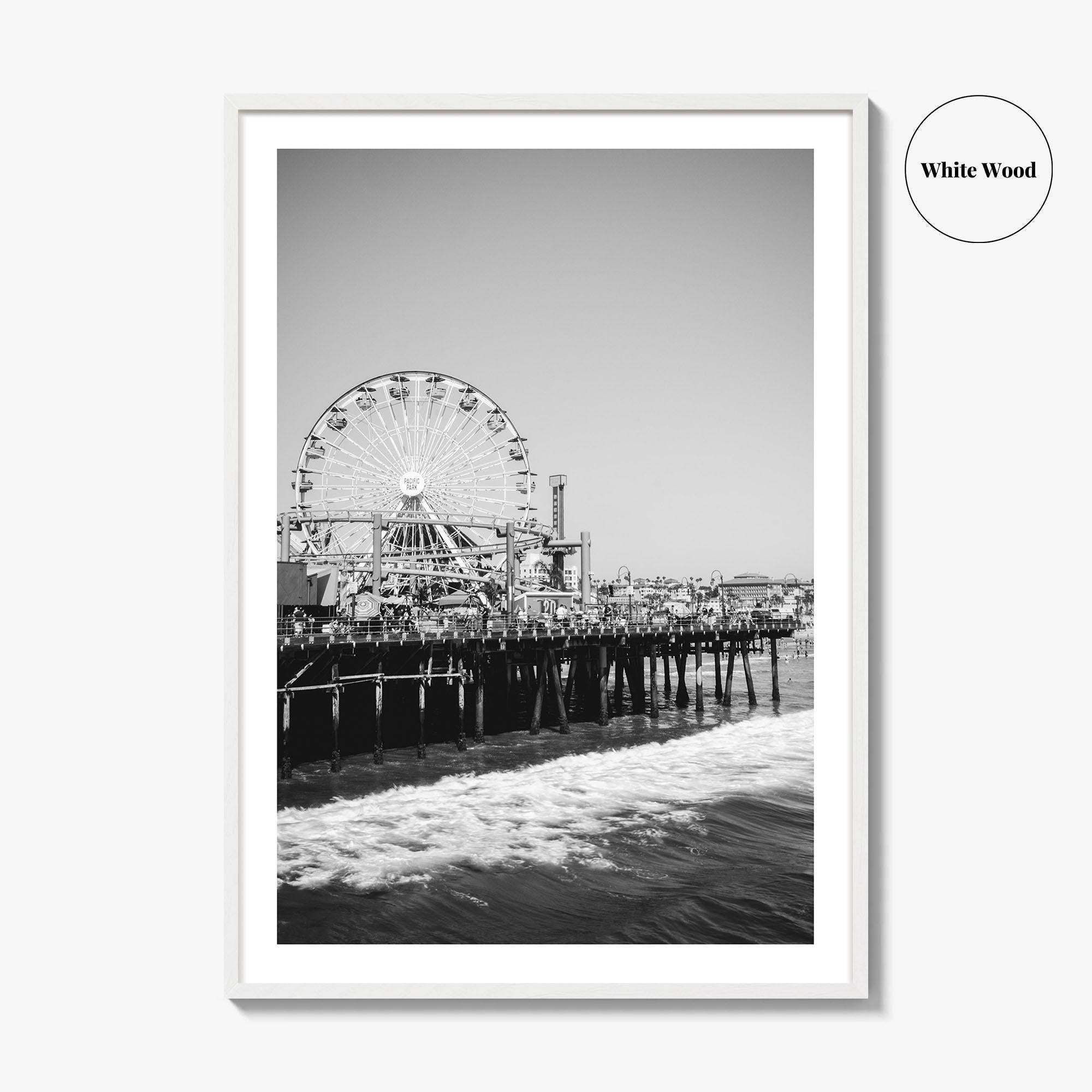 Santa Monica Black and White Fine Art Photo Print, Pier Ferris Wheel Poster