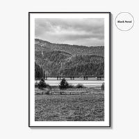 Coeur d'Alene Black and White Fine Art Photo Print, Idaho, Bay Bridge Mountains, USA