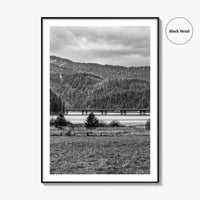 Coeur d'Alene Black and White Fine Art Photo Print, Idaho, Bay Bridge Mountains, USA