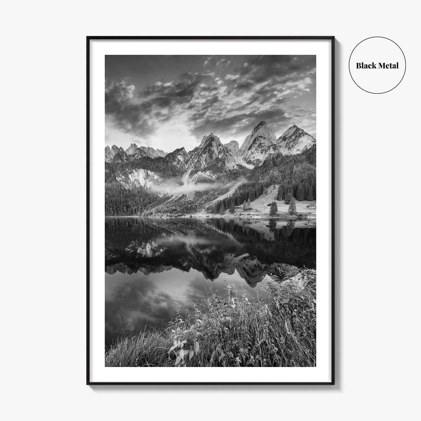Vorderer Gosausee Black and White Fine Art Photo Print, Austrian Alps Poster