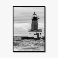 Menominee Pierhead Lighthouse Black and White Fine Art Photo Print, Michigan, Ann Arbor Park