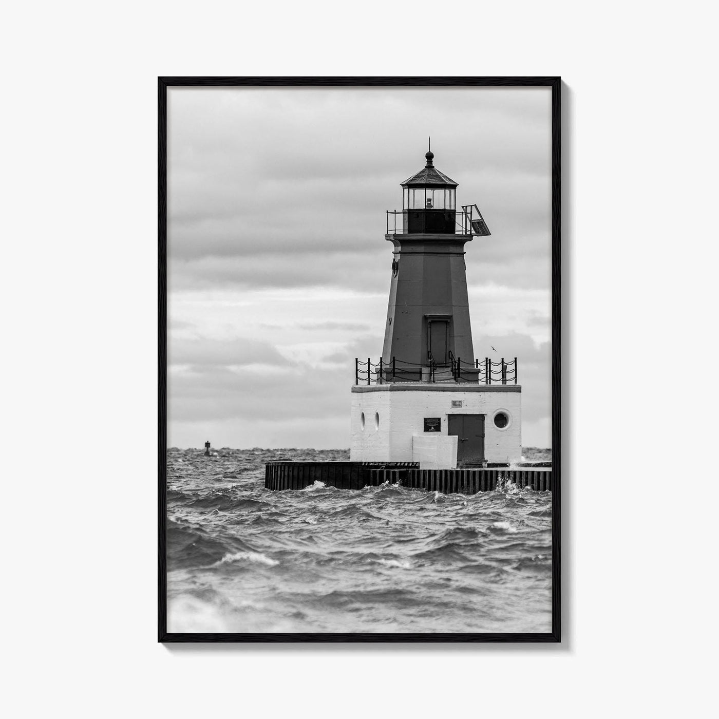 Menominee Pierhead Lighthouse Black and White Fine Art Photo Print, Michigan, Ann Arbor Park