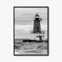 Menominee Pierhead Lighthouse Black and White Fine Art Photo Print, Michigan, Ann Arbor Park