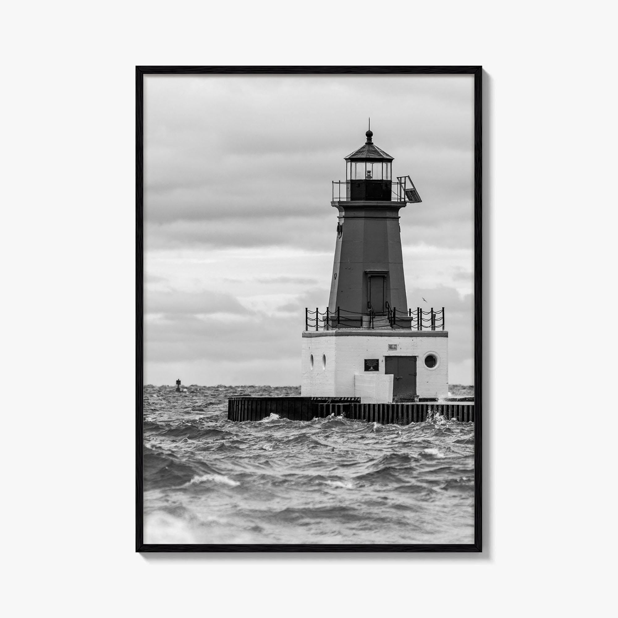 Menominee Pierhead Lighthouse Black and White Fine Art Photo Print, Michigan, Ann Arbor Park