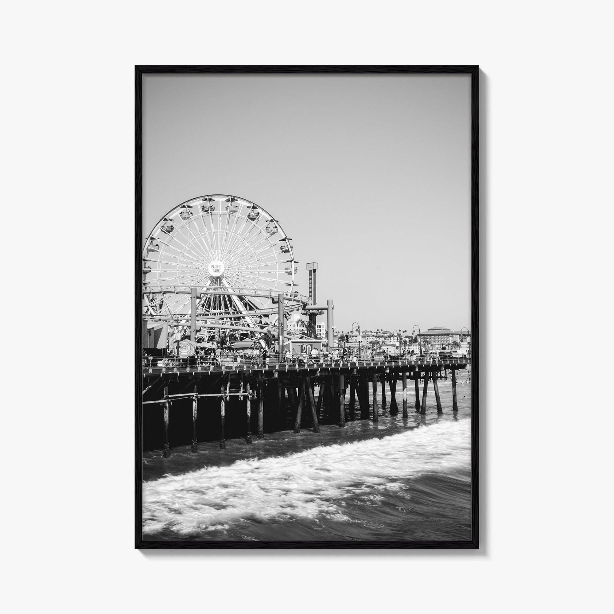 Santa Monica Black and White Fine Art Photo Print, Pier Ferris Wheel Poster