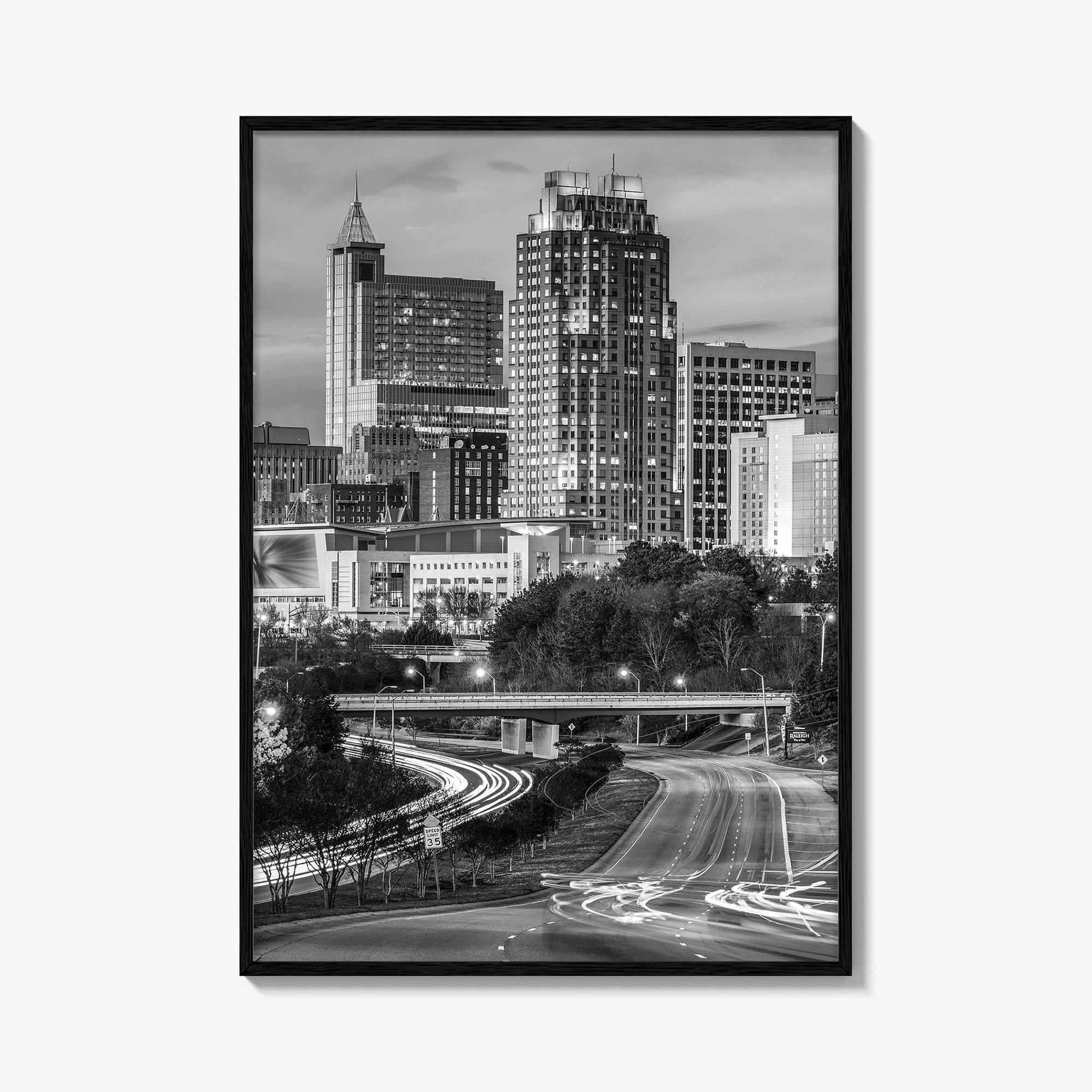 Raleigh Skyline Black and White Fine Art Photo Print, North Carolina Downtown Poster, USA