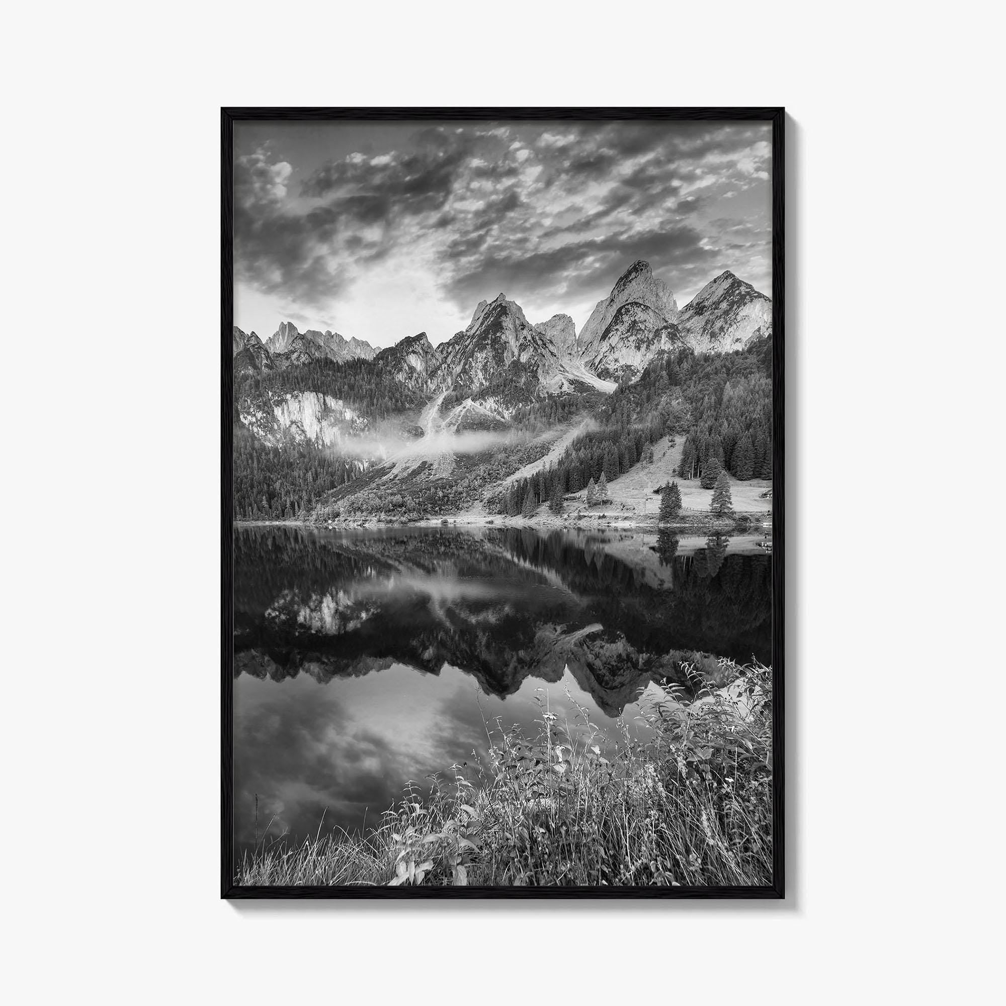 Vorderer Gosausee Black and White Fine Art Photo Print, Austrian Alps Poster