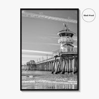 Huntington Beach Black and White Fine Art Photo Print, Orange County Pier California Poster