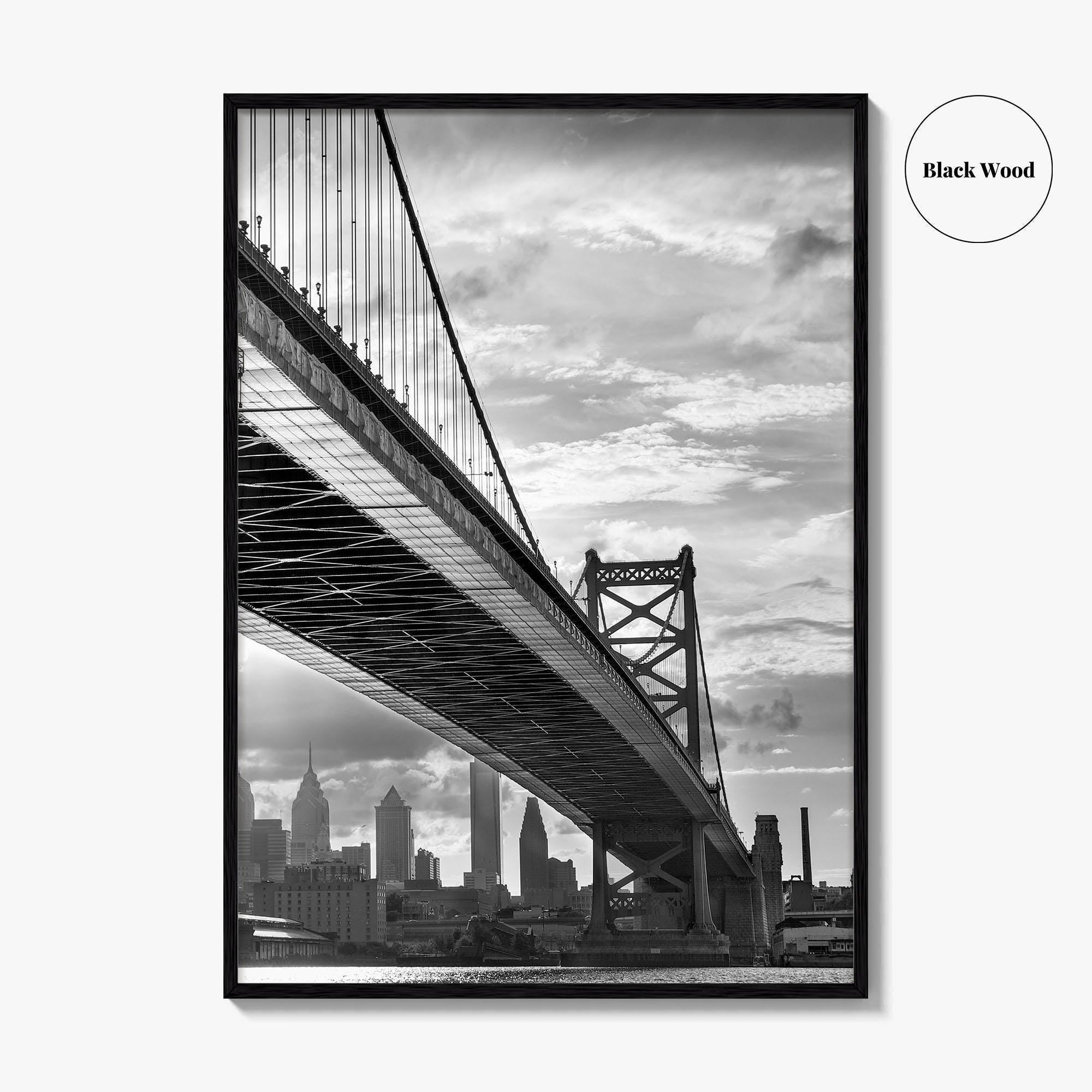 Philadelphia Skyline Black and White Fine Art Photo Print, Ben Franklin Bridge Poster