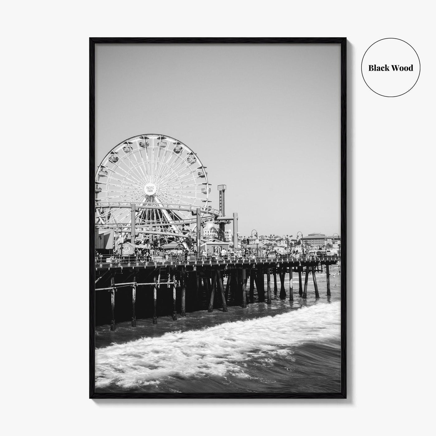 Santa Monica Black and White Fine Art Photo Print, Pier Ferris Wheel Poster