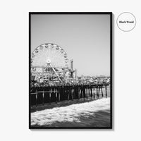 Santa Monica Black and White Fine Art Photo Print, Pier Ferris Wheel Poster