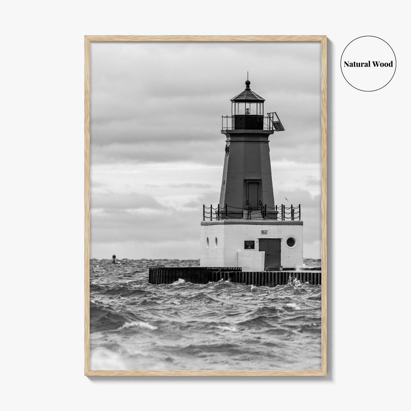 Menominee Pierhead Lighthouse Black and White Fine Art Photo Print, Michigan, Ann Arbor Park