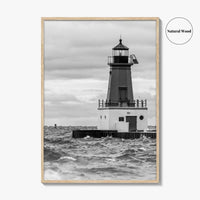 Menominee Pierhead Lighthouse Black and White Fine Art Photo Print, Michigan, Ann Arbor Park