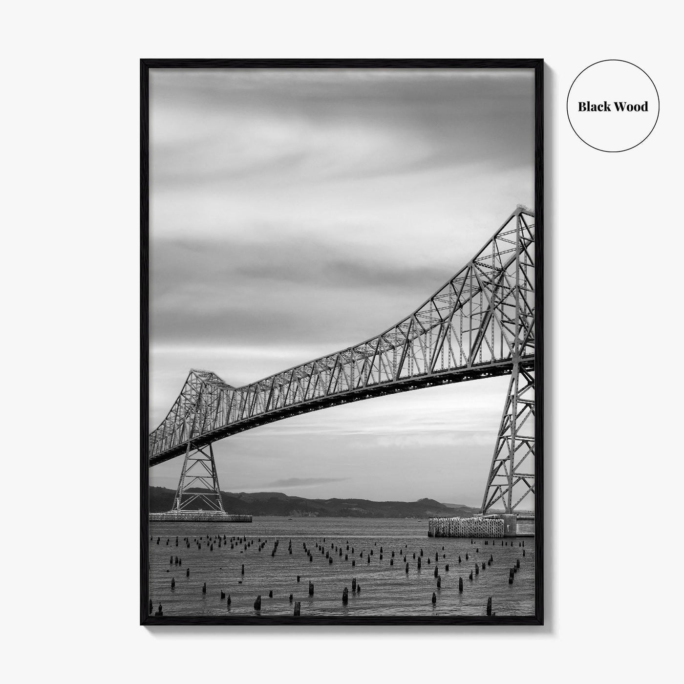 Astoria Oregon Black and White Fine Art Photo Print, Megler Bridge, Columbia River Poster