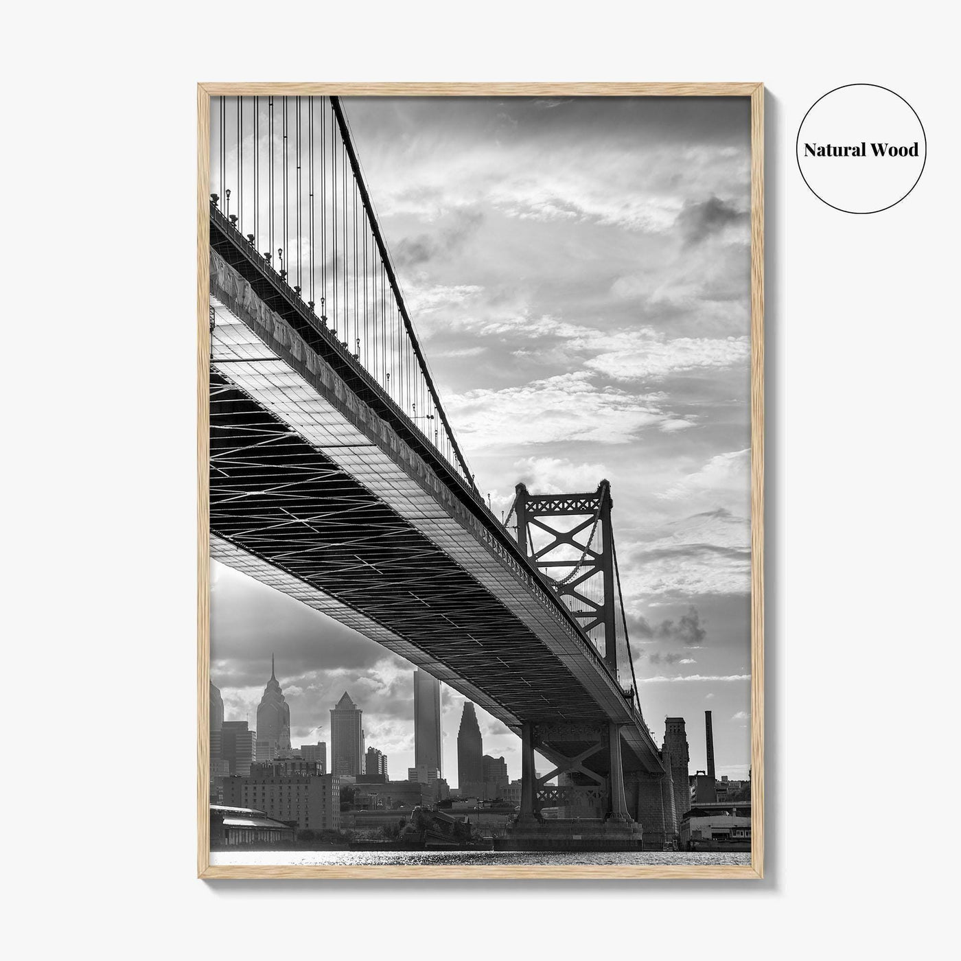 Philadelphia Skyline Black and White Fine Art Photo Print, Ben Franklin Bridge Poster