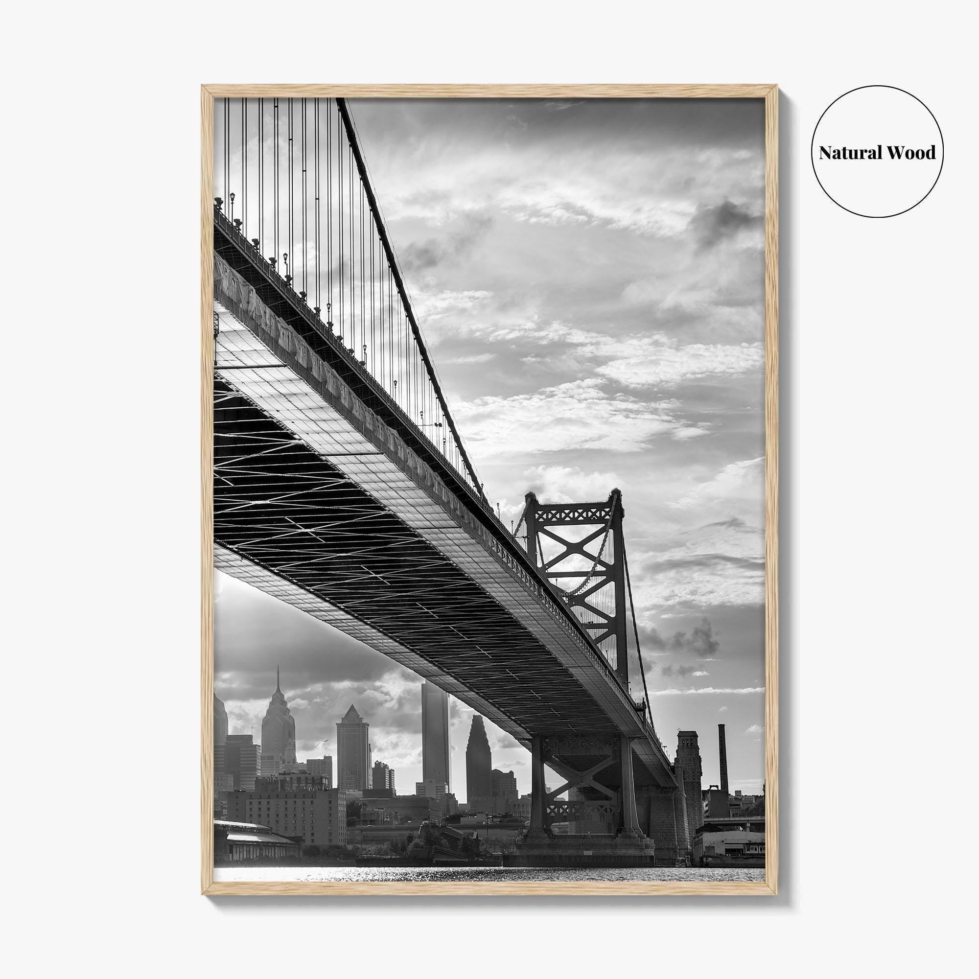 Philadelphia Skyline Black and White Fine Art Photo Print, Ben Franklin Bridge Poster
