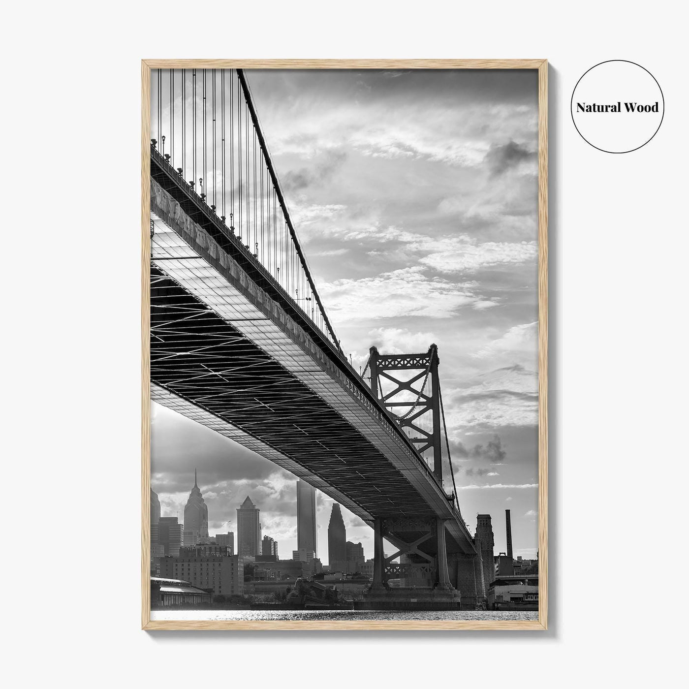 Philadelphia Skyline Black and White Fine Art Photo Print, Ben Franklin Bridge Poster