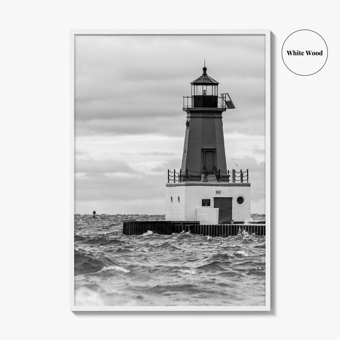 Menominee Pierhead Lighthouse Black and White Fine Art Photo Print, Michigan, Ann Arbor Park