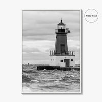 Menominee Pierhead Lighthouse Black and White Fine Art Photo Print, Michigan, Ann Arbor Park