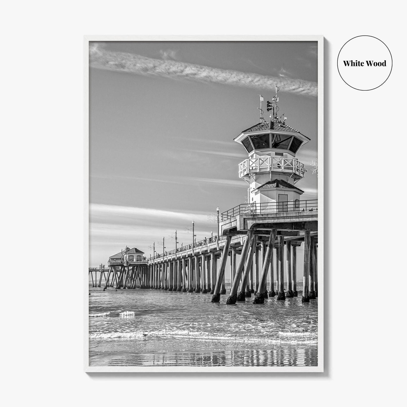 Huntington Beach Black and White Fine Art Photo Print, Orange County Pier California Poster