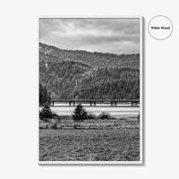 Coeur d'Alene Black and White Fine Art Photo Print, Idaho, Bay Bridge Mountains, USA