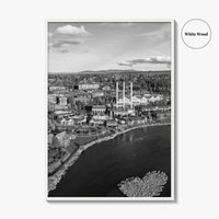 Bend Black and White Fine Art Photo Print, Old Mill District Aerial, Oregon USA