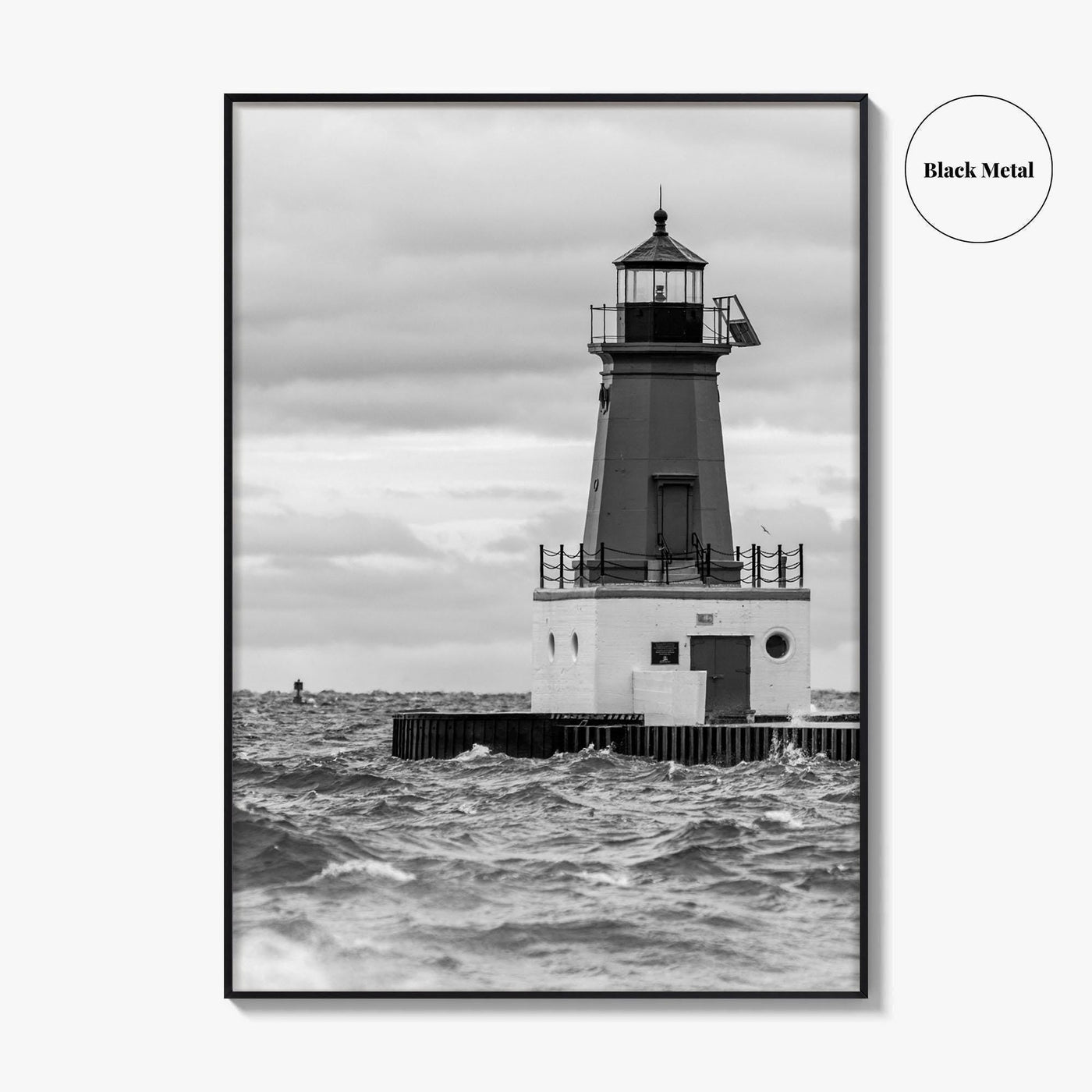 Menominee Pierhead Lighthouse Black and White Fine Art Photo Print, Michigan, Ann Arbor Park