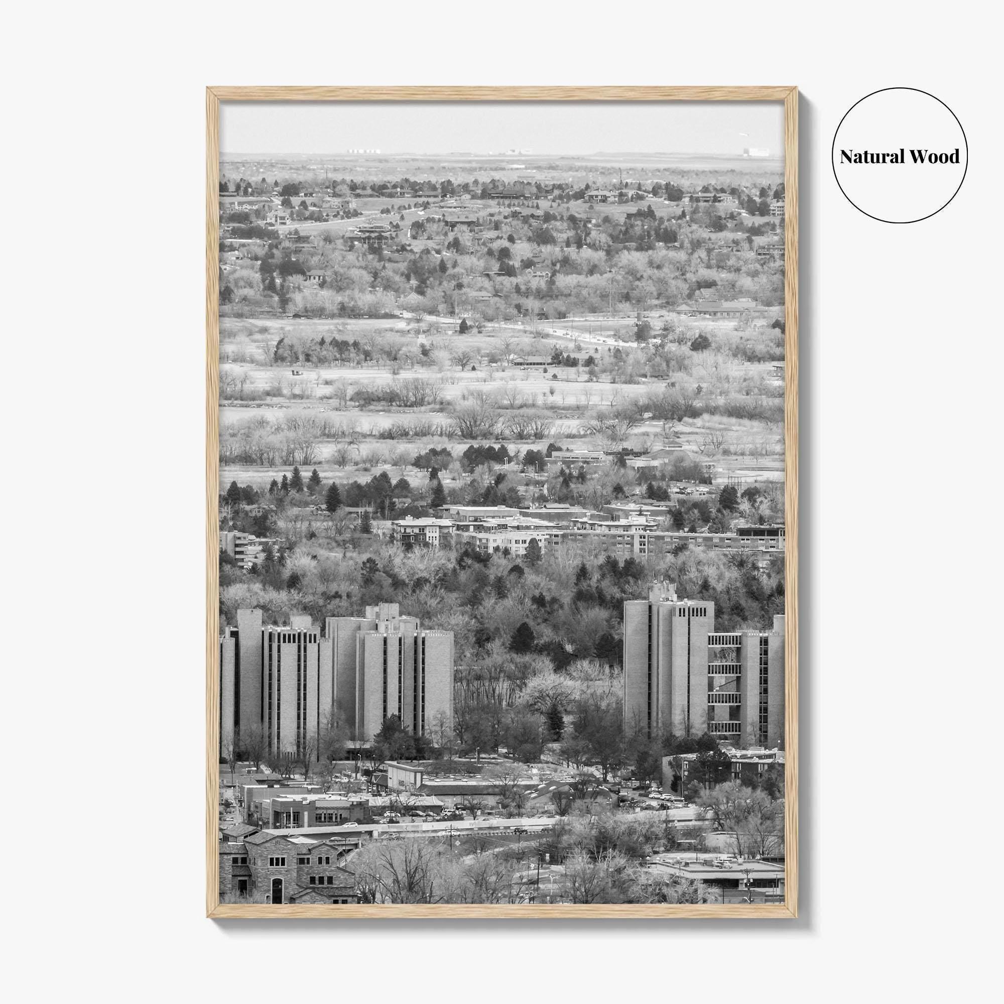 Boulder Black and White Fine Art Photo Print, Colorado Aerial View Poster, USA