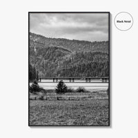Coeur d'Alene Black and White Fine Art Photo Print, Idaho, Bay Bridge Mountains, USA