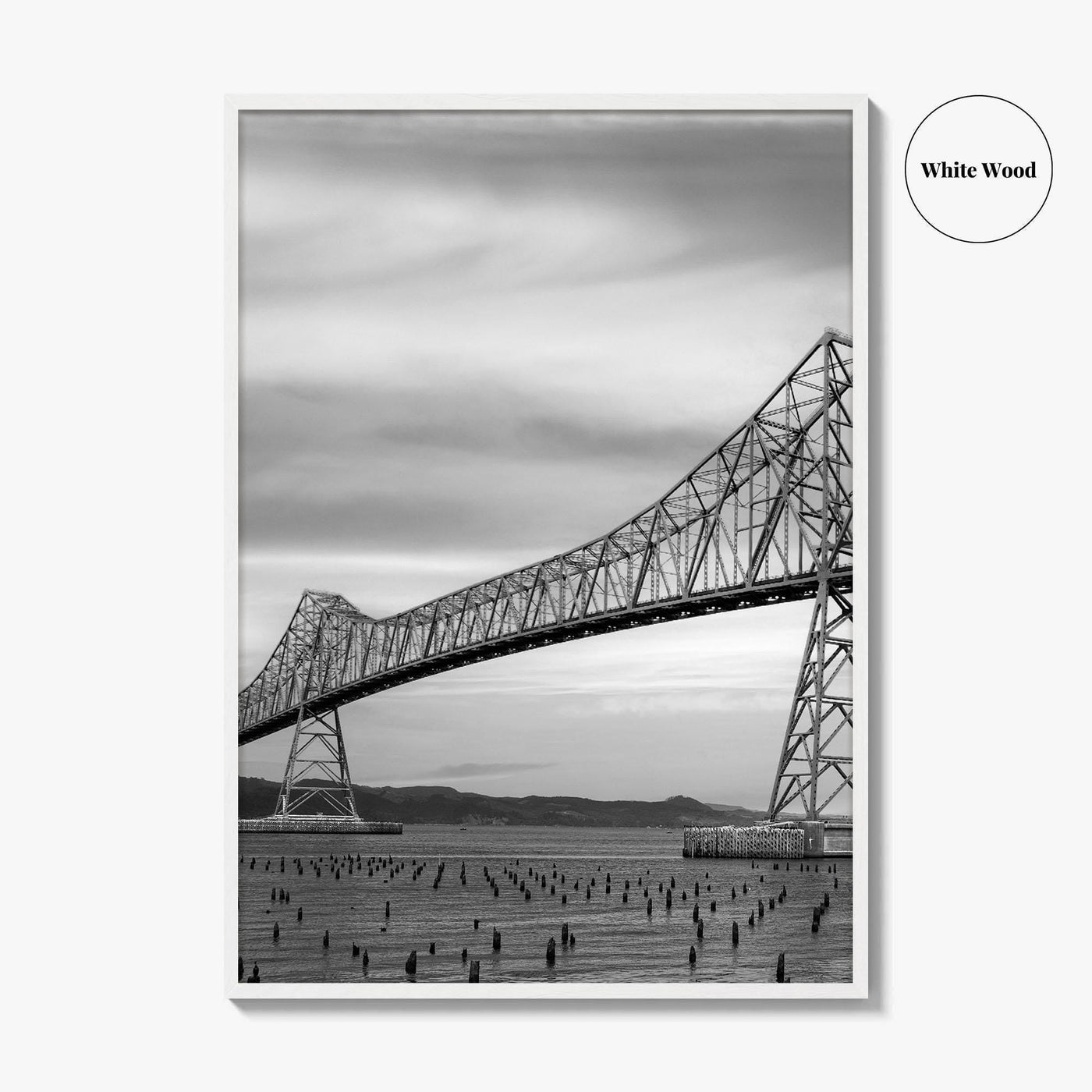 Astoria Oregon Black and White Fine Art Photo Print, Megler Bridge, Columbia River Poster
