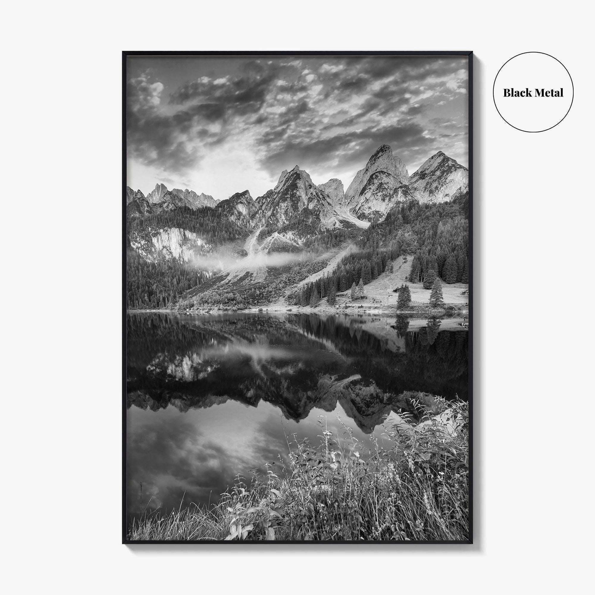 Vorderer Gosausee Black and White Fine Art Photo Print, Austrian Alps Poster