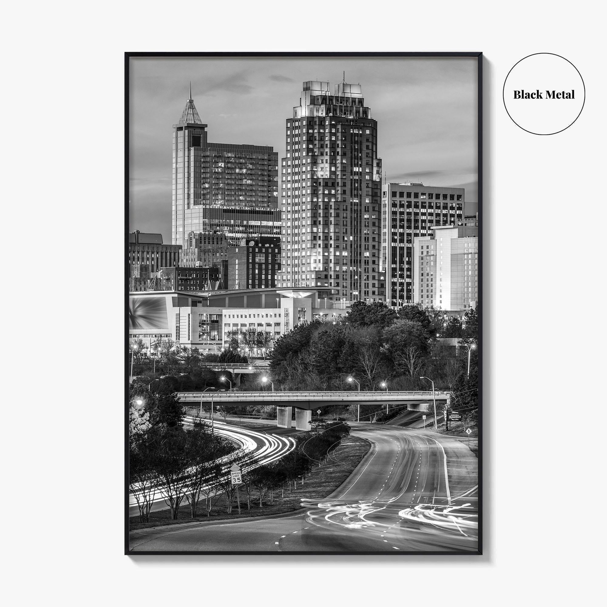 Raleigh Skyline Black and White Fine Art Photo Print, North Carolina Downtown Poster, USA
