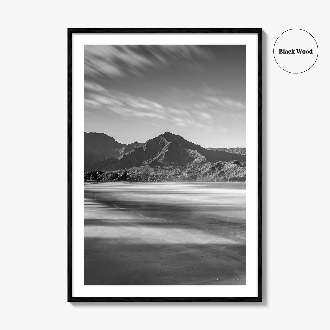 Hanalei Black and White Fine Art Photo Print, Kauai Hawaii Beach Wall Decor Poster