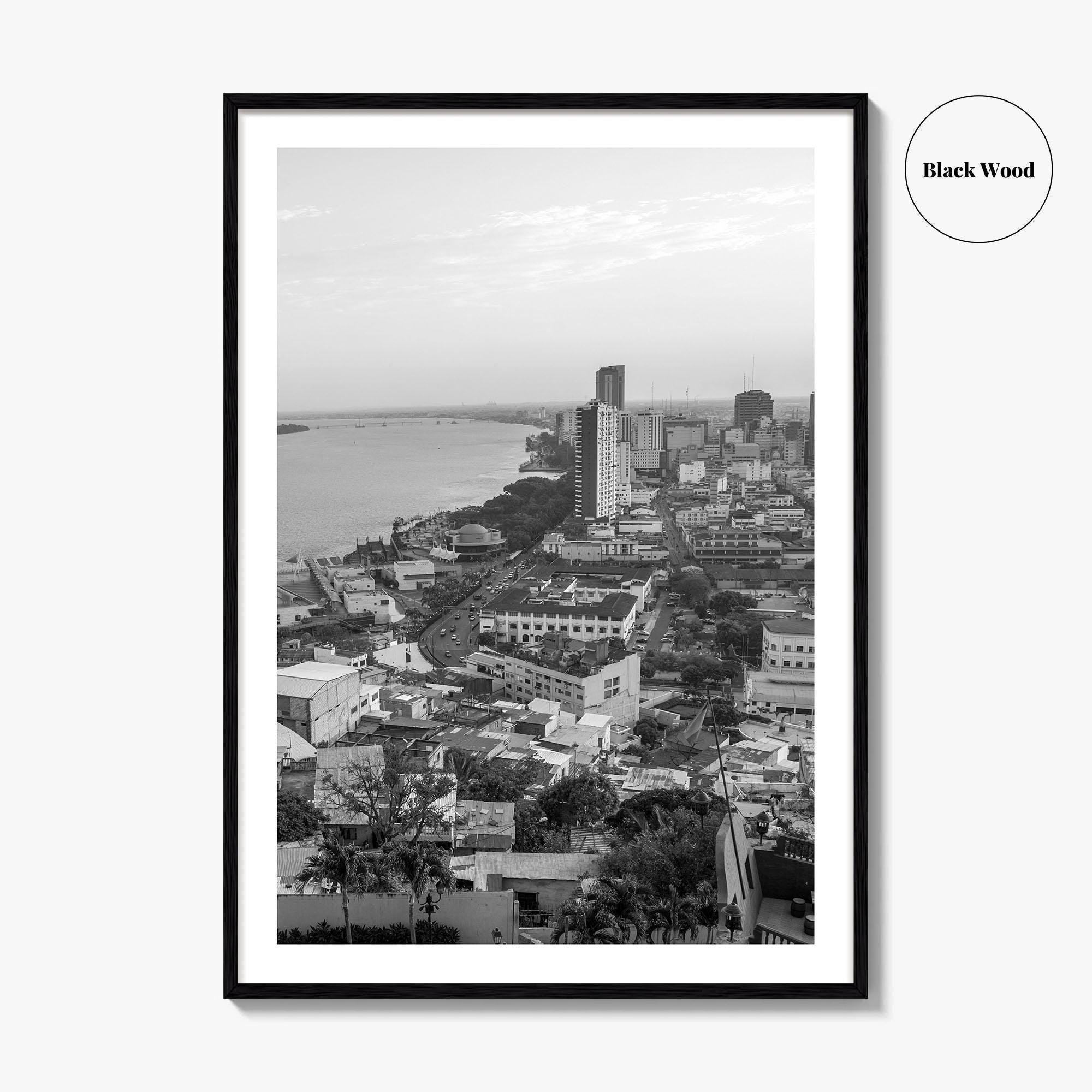 Guayaquil Skyline Black and White Fine Art Photo Print, Guayas River, Ecuador Wall Poster