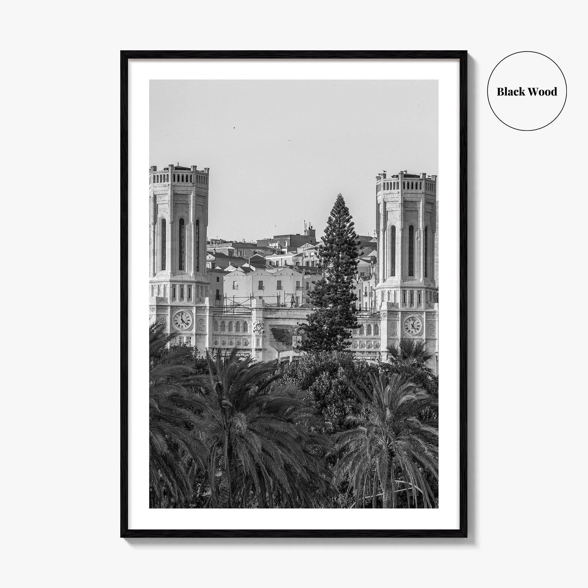Cagliari Skyline Black and White Fine Art Photo Print, Sardinia Civic Palace Italy Poster