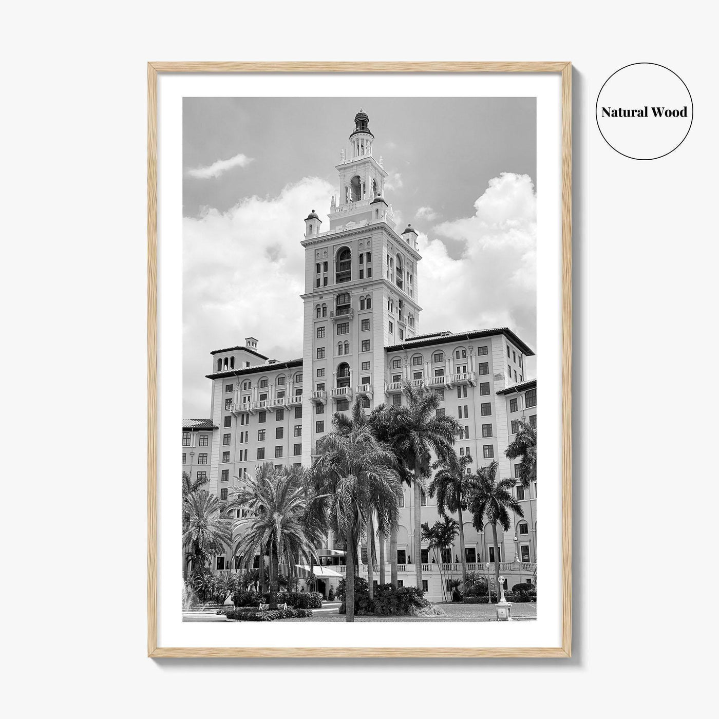 Coral Gables Black and White Fine Art Photo Print, Biltmore Hotel Miami Poster