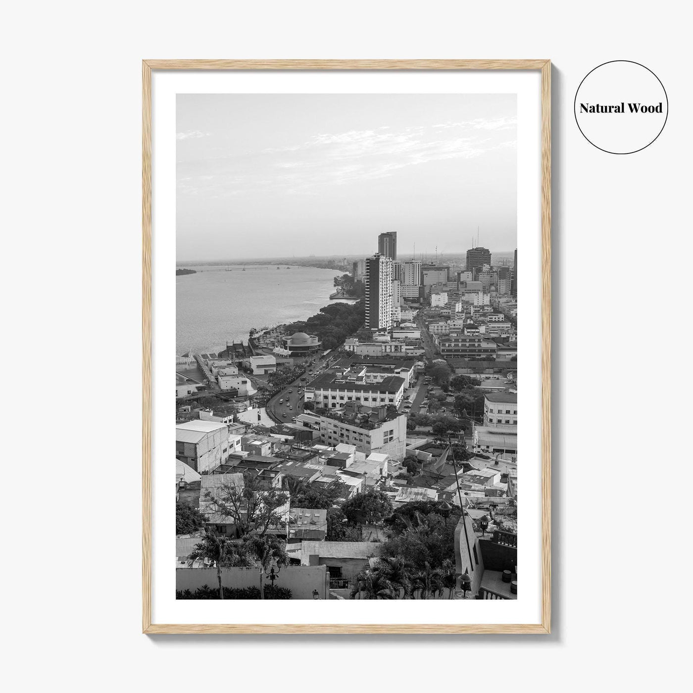 Guayaquil Skyline Black and White Fine Art Photo Print, Guayas River, Ecuador Wall Poster