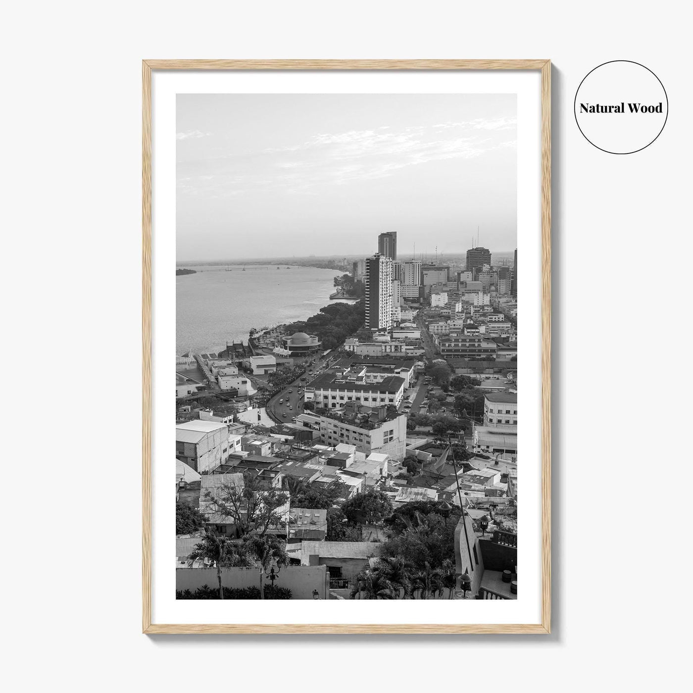 Guayaquil Skyline Black and White Fine Art Photo Print, Guayas River, Ecuador Wall Poster