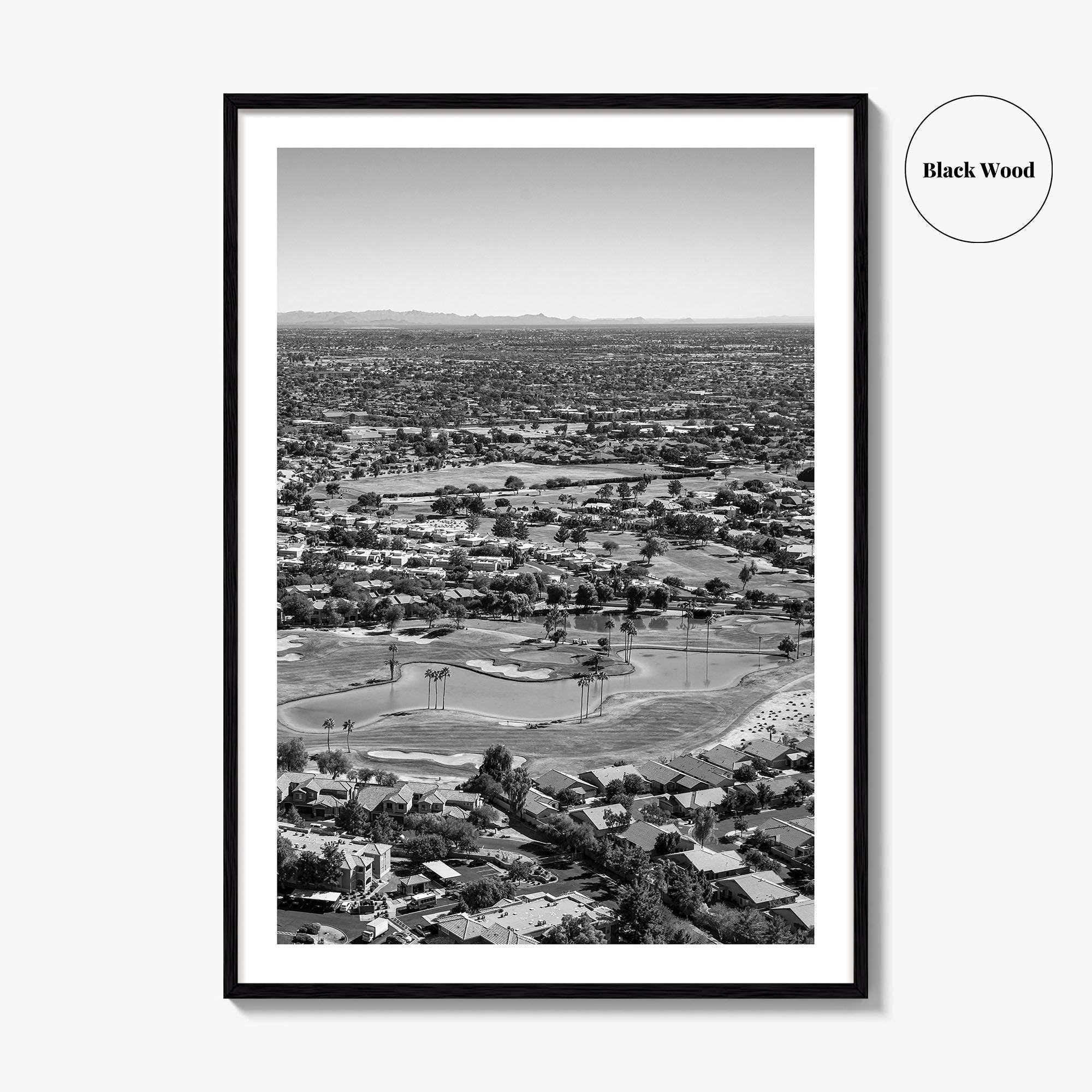 Mesa Black and White Fine Art Photo Print, Arizona USA, Aerial Golf Course, Phoenix