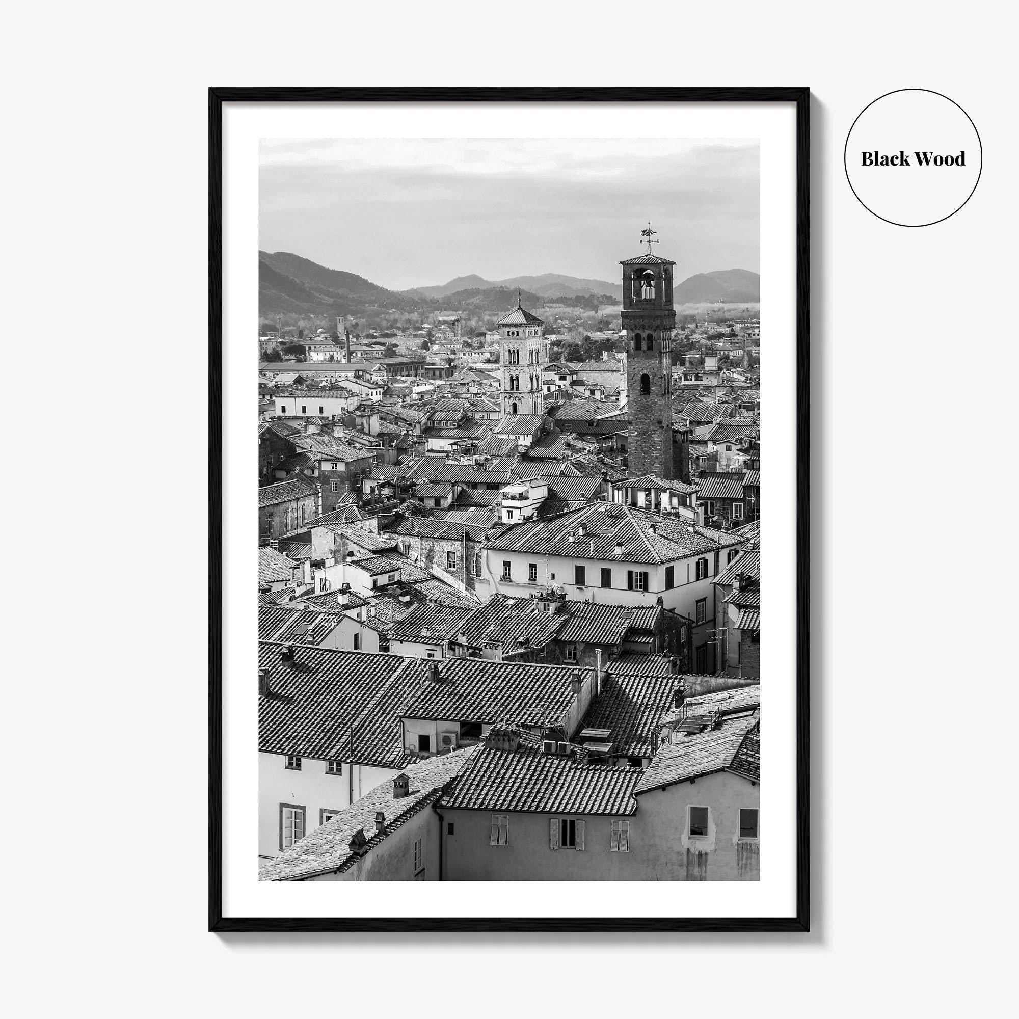 Lucca Black and White Fine Art Photo Print, Tuscany Italy Guinigi Tower View Poster