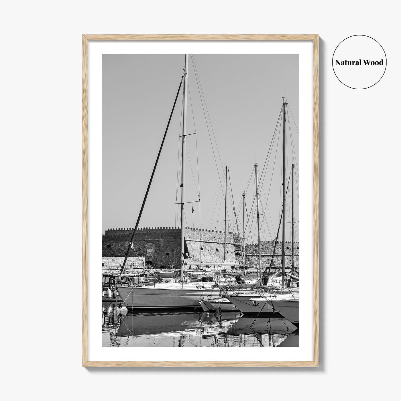 Heraklion Black and White Fine Art Photo Print, Crete Harbor Venetian Fortress Poster