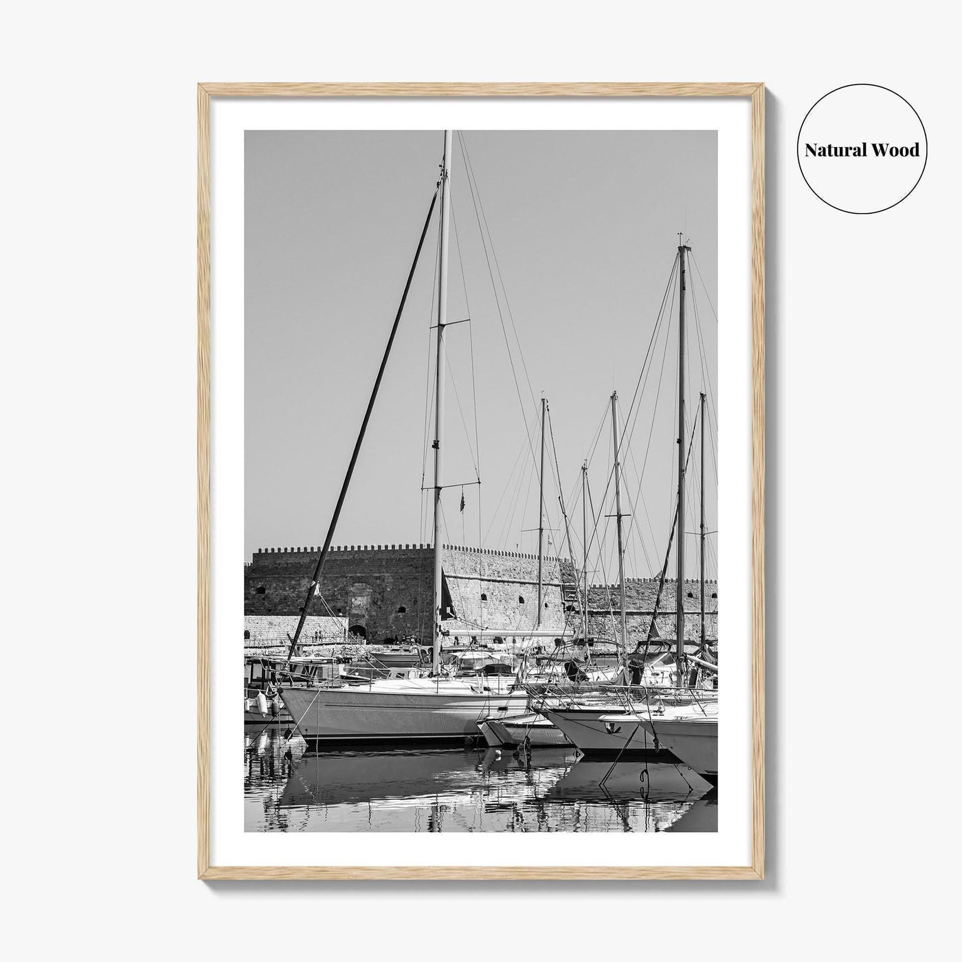 Heraklion Black and White Fine Art Photo Print, Crete Harbor Venetian Fortress Poster