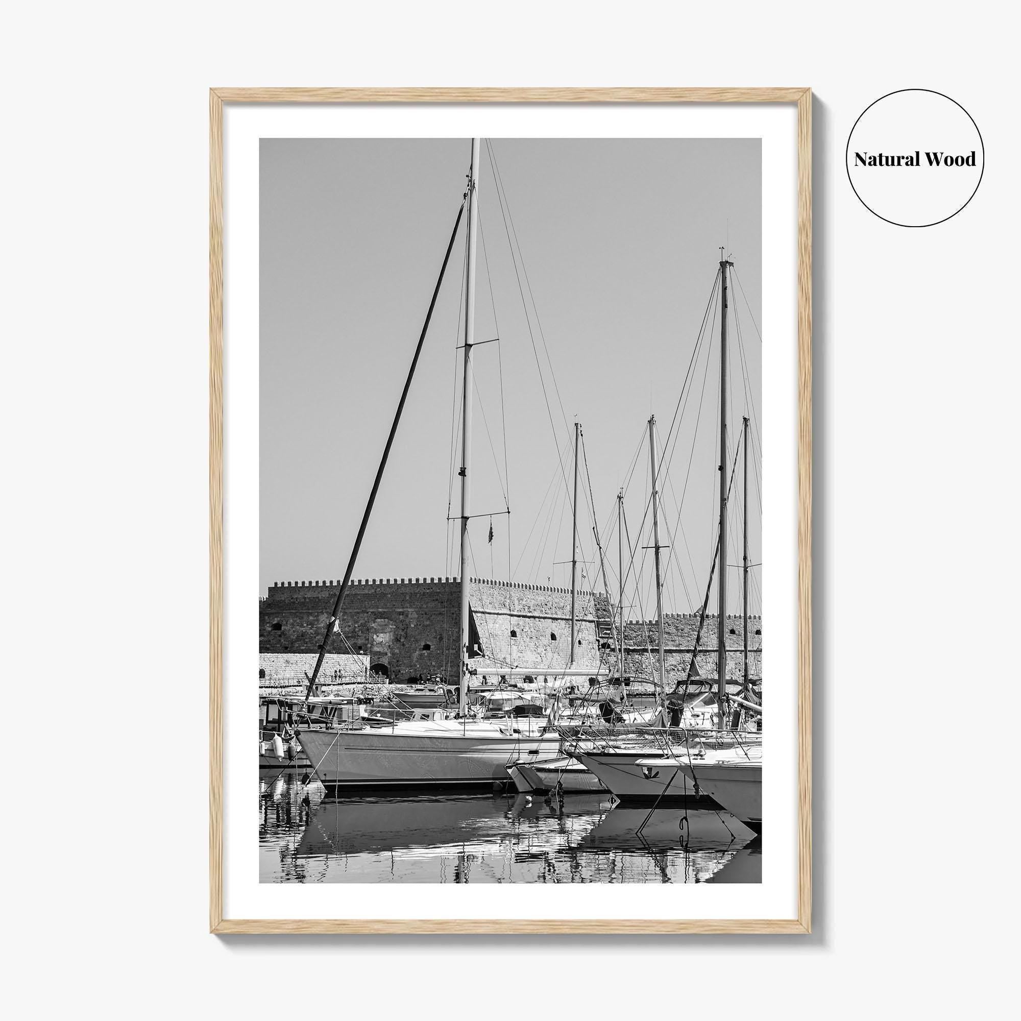 Heraklion Black and White Fine Art Photo Print, Crete Harbor Venetian Fortress Poster