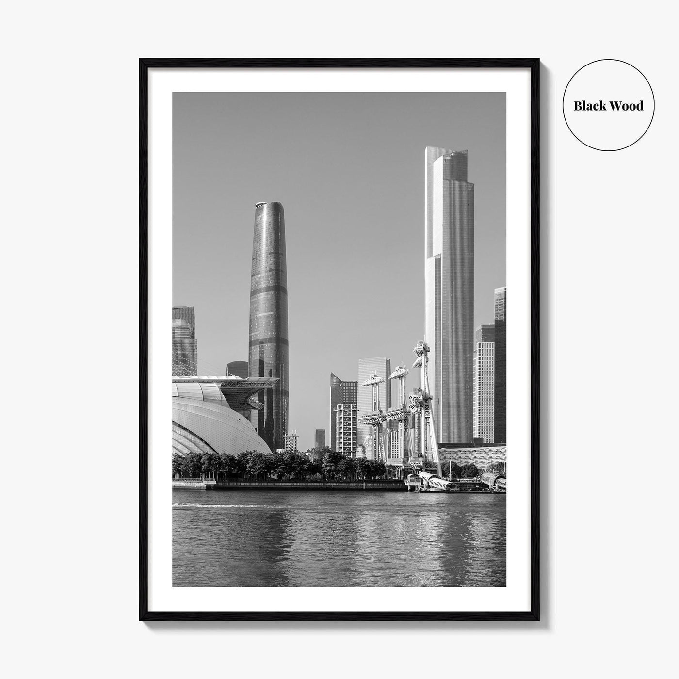 Guangzhou Skyline Black and White Fine Art Photo Print, Pearl River, Guangdong China Poster