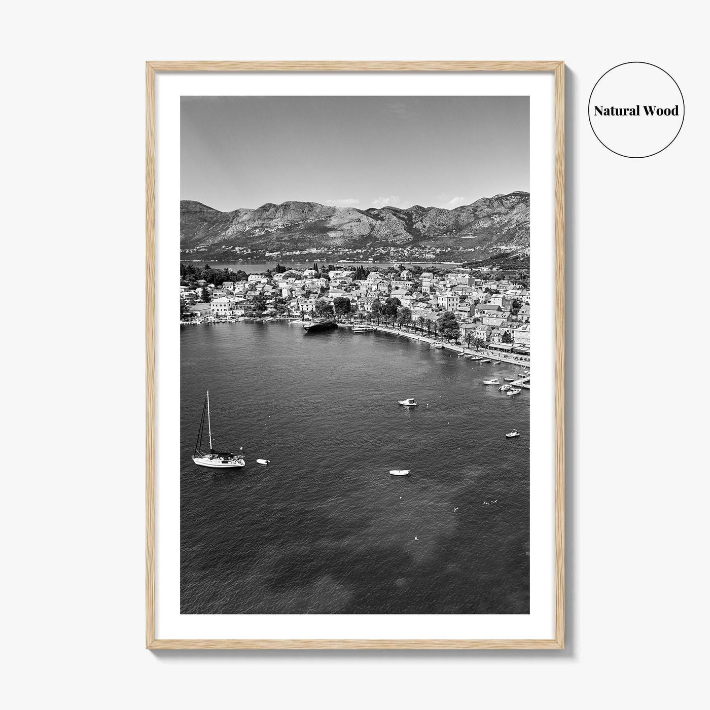 Cavtat Black and White Fine Art Photo Print, Old Town, Dubrovnik, Croatia Wall Poster
