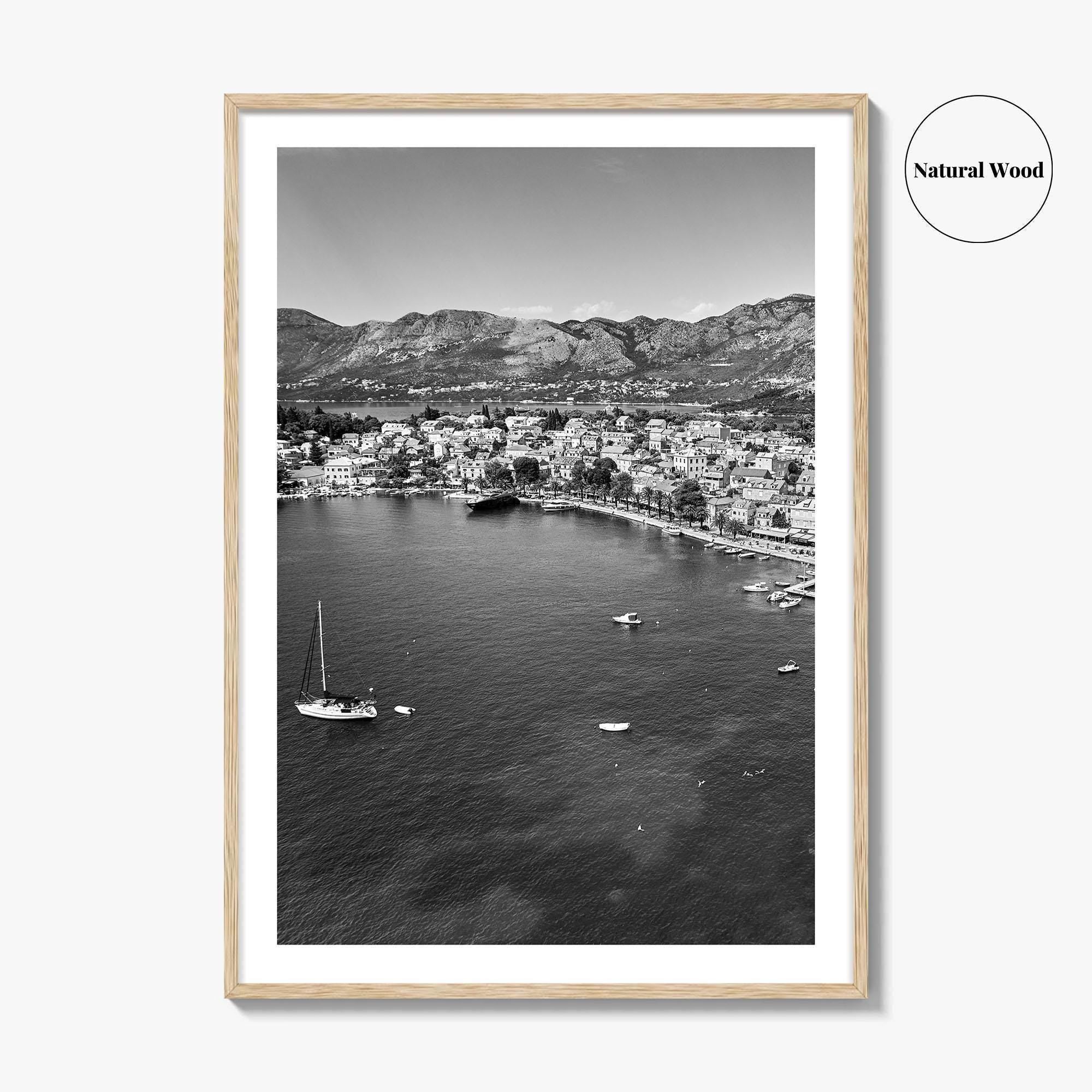 Cavtat Black and White Fine Art Photo Print, Old Town, Dubrovnik, Croatia Wall Poster